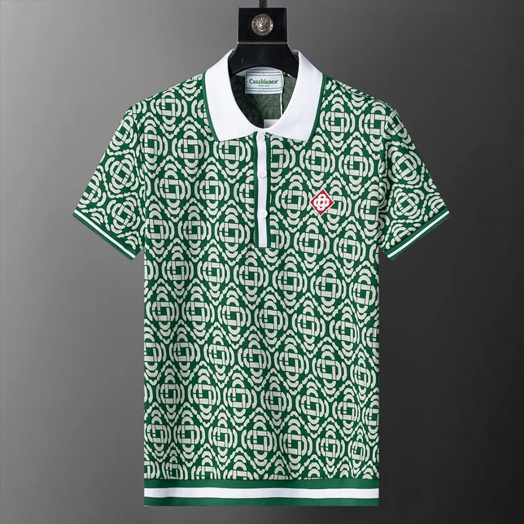 30161# 2026 spring and summer official website New Arrival lapel T-shirt, knitted jacquard fabric is handsome, the fabric is comfortable, the workmanship is rigorous, and the stitching is neat. Good upper body effect·Sizes M-3XL Green